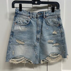 Zara Distressed Denim Mini Skirt - Light Blue